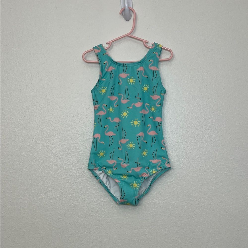 Hanna Andersson Sunblock One Piece Swimsuit flamingos and sunshine
